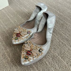 Beaded Silver Dress Flats, foldable, never worn